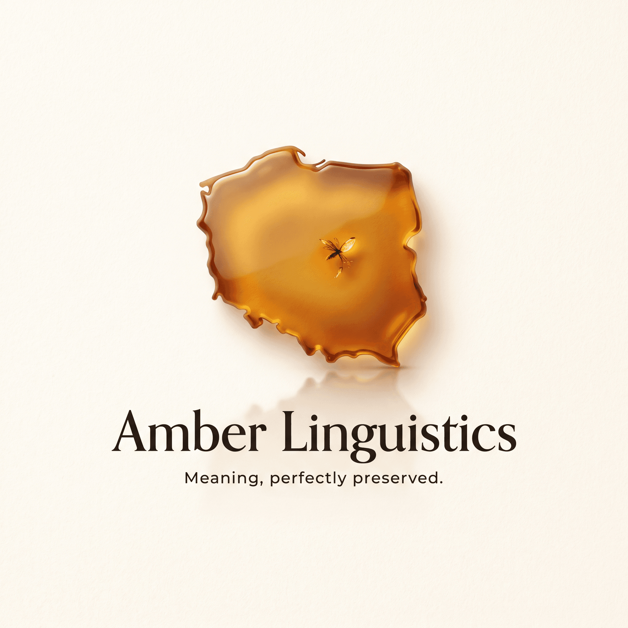 Amber Linguistics logo: polished amber stone in the outline of Poland
