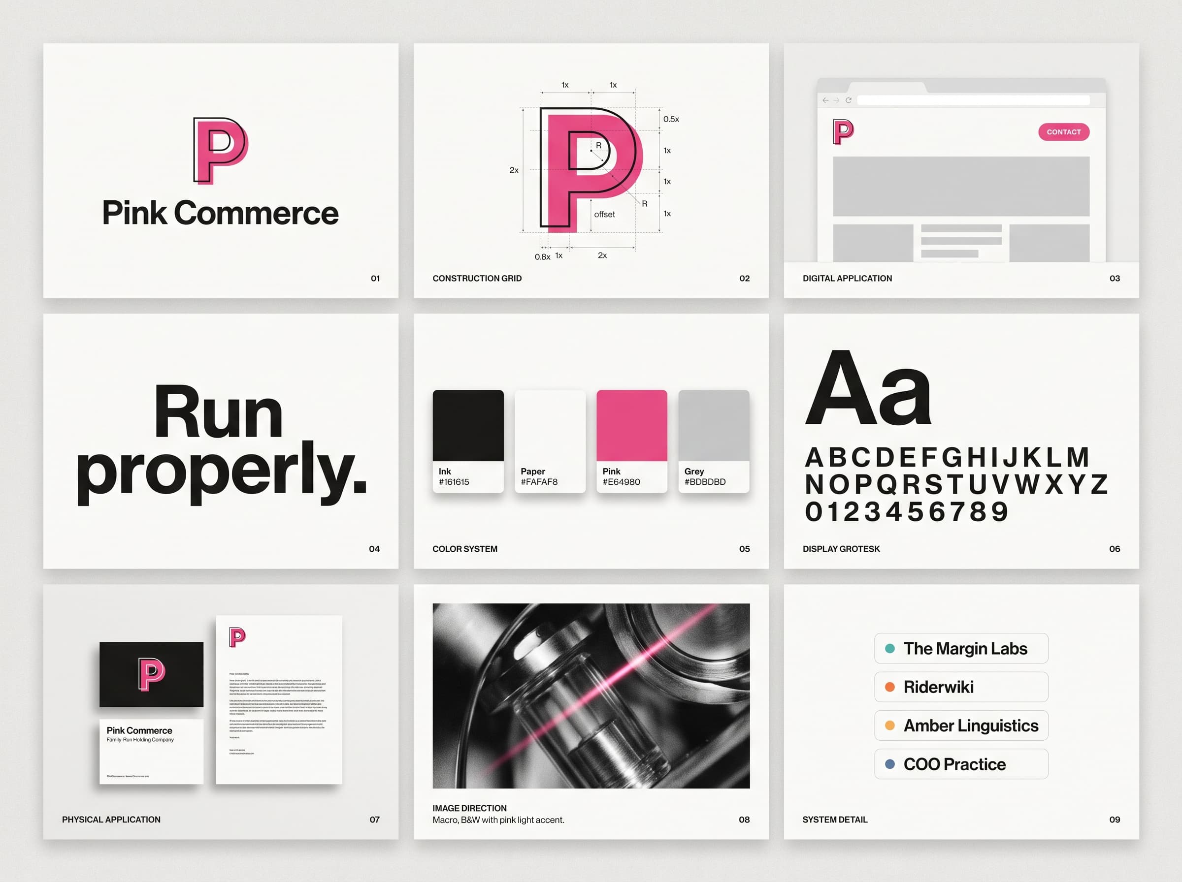 Pink Commerce brand guidelines board